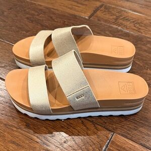 Reef Women's Gold, Tan and White Platform Slide Sandals